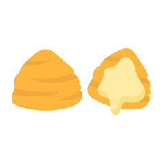 Cream puff dessert cake vector illustration, gambar kue sus vector, choux pastry clip art image, isolated on white background