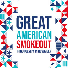 Third Tuesday in November is observed as Great American Smokeout annually, patriotic colors backdrop