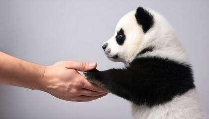 Baby Panda Shaking Hands with a Person