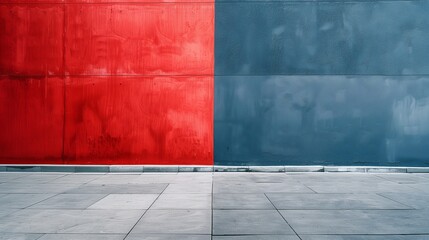 Minimalist urban wall with red gray and blue panels