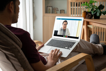 Doctor video call online by modish telemedicine software application for virtual meeting with patient