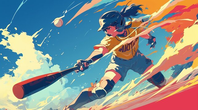 Dynamic baseball player hitting the ball illustration