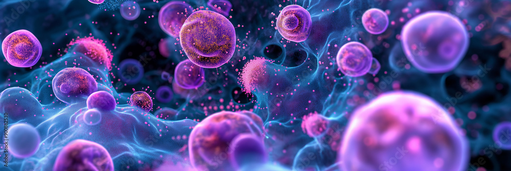 Poster microscopic view of immune system attacking virus cells