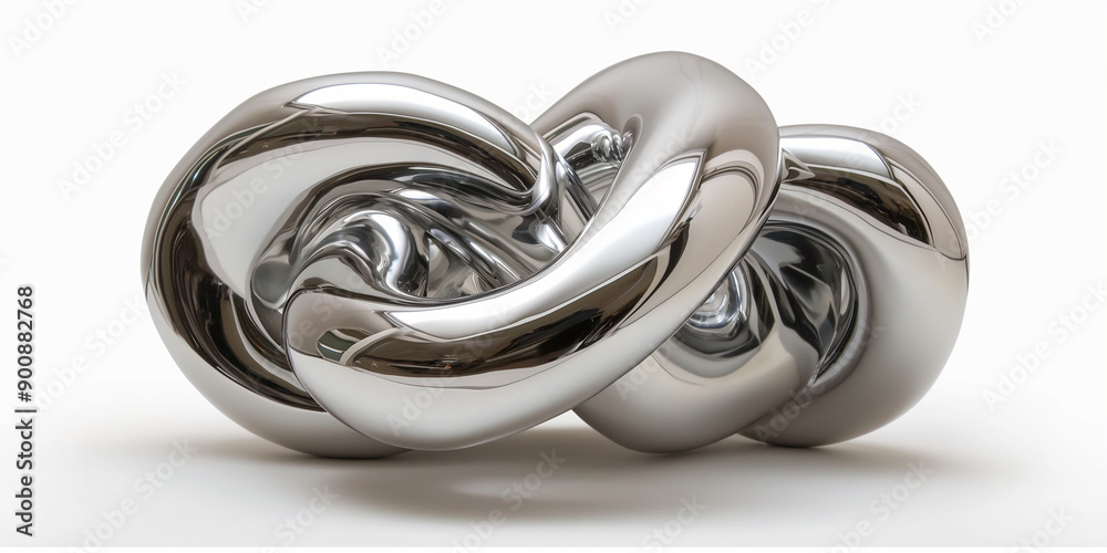 Poster Abstract chrome shape reflecting on white background