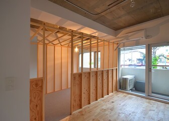 design empty room interior with wooden floor generative ai