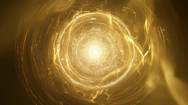 Golden mist flows and morphs into a swirling vortex of ancient glyphs illuminating the mysteries of the cosmos.