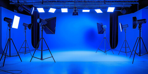 Empty photo studio with professional lighting equipment is ready for a photo shoot