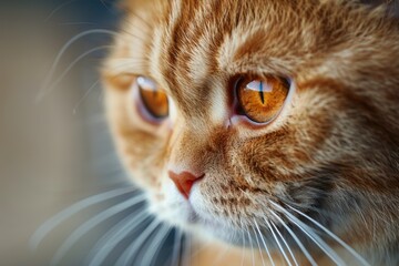 A cat with a yellow eye staring at the camera. The cat is orange and has a white nose
