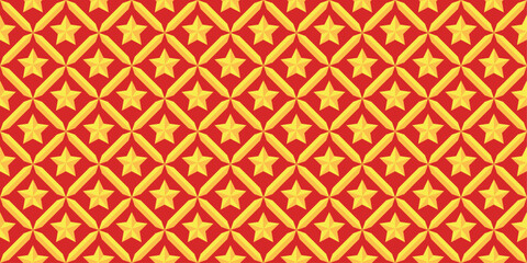 Seamless Pattern Background of Golden Yellow color stars On Red Background