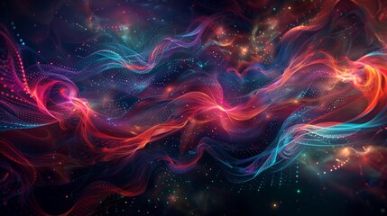 Fototapeta premium Abstract Digital Art of Glowing Neon Waves on a Dark Background, Futuristic and Vibrant Energy Flow Illustration
