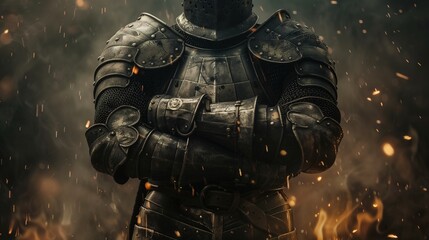 Fototapeta premium Medieval knight in armor holding sword