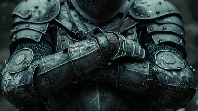Medieval knight in armor holding sword
