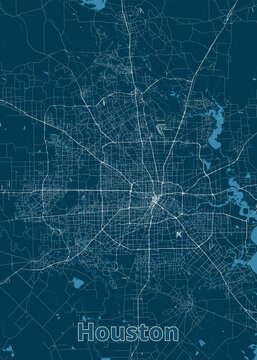 Houston, Texas, USA artistic blueprint map poster