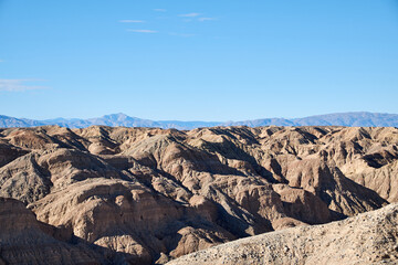 The rugged erosional terrain at the Ocotillo Wells California State OHV Recreational Park.