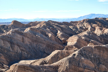 The rugged erosional terrain at the Ocotillo Wells California State OHV Recreational Park.