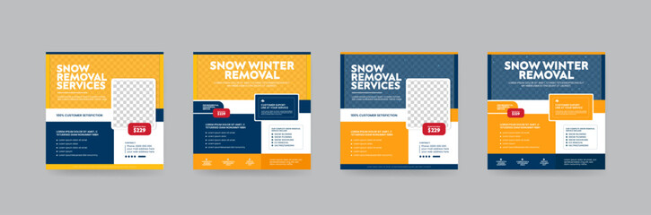 Snow Removal Cleaning Service instagram square social media post banner Template Layout.