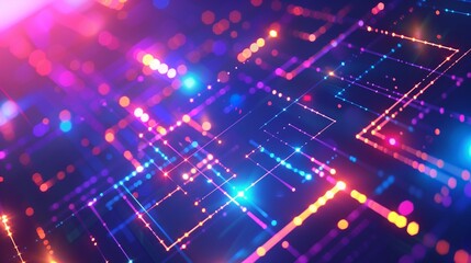 Obraz premium Vibrant Digital Network Background with Glowing Nodes and Connections Illustration for Technology Concepts