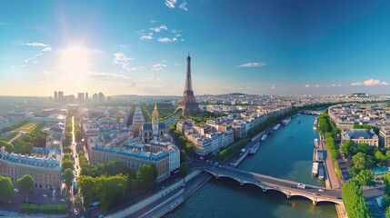 Obraz premium Eiffel Tower iconic landmark and Paris old roofs from above, Paris France