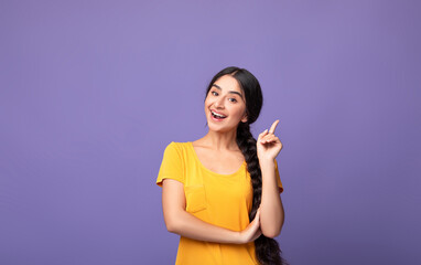 I Have An Idea. Portrait of cheerful young indian woman having great thought, finding inspiration...