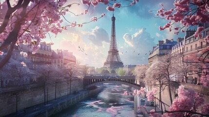 Eiffel Tower iconic landmark and Paris old roofs from above, Paris France