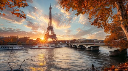 Obraz premium Eiffel Tower iconic landmark and Paris old roofs from above, Paris France