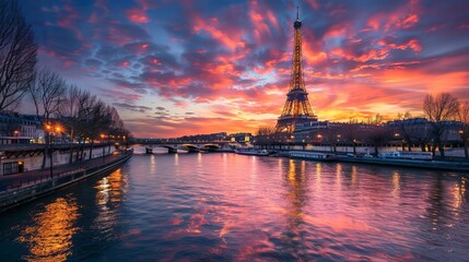 Obraz premium Eiffel Tower iconic landmark and Paris old roofs from above, Paris France
