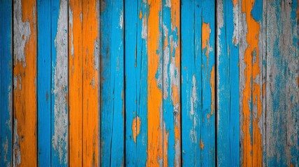 Rustic Weathered Blue and Orange Wooden Planks Background - Aged Wood Texture Photograph for Design Use