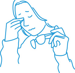 目が疲れる女性のシンプルイラスト