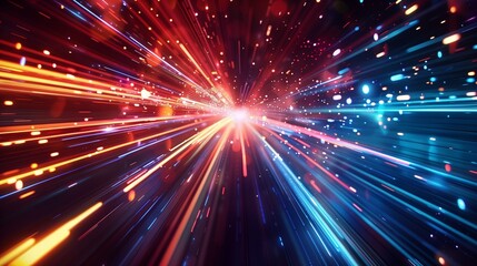 Dynamic Digital Explosion of Fast-Moving Light Trails in Vibrant Colors - Illustration of High-Speed Data Transfer and Energy Flow