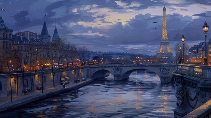 Fototapeta premium Eiffel Tower iconic landmark and Paris old roofs from above, Paris France