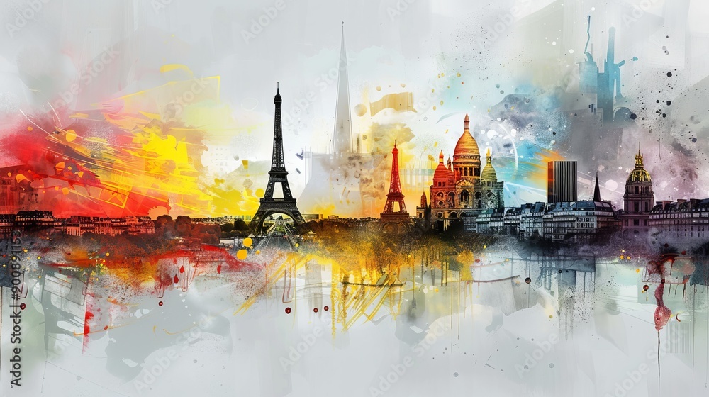 Wall mural Eiffel Tower iconic landmark and Paris old roofs from above, Paris France