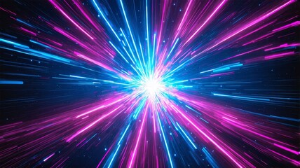 Fototapeta premium Colorful Abstract Burst of Speed Light Effects with Neon Pink and Blue Streaks in Space Illustration