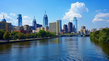 Obraz premium Beautiful philadelphia downtown skyline at sunset