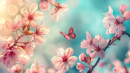 A butterfly is flying over a field of pink flowers. Concept of freedom and beauty, as the butterfly gracefully flutters through the air, surrounded by the vibrant colors of the blossoms