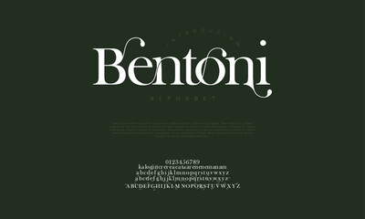 Bentoni swash luxury elegant alphabet letters and numbers. Vintage wedding typography classic serif font decorative vintage retro. creative vector illustration
