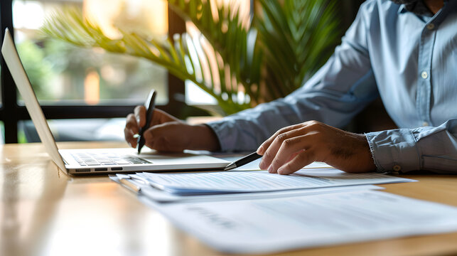 Mature Policyholder Reviewing Insurance Documents at Home, Cozy Reading Nook