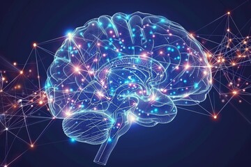 Digital illustration of a brain with neural connections symbolizing cognitive processes and creativity in a vibrant and futuristic style