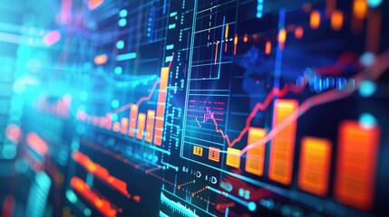Abstract business charts on a digital screen, illustrating data analysis.