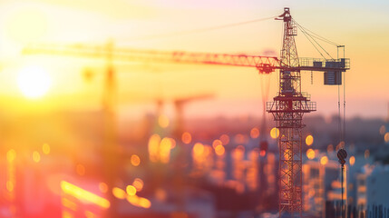 Construction Crane at construction site at sunset
