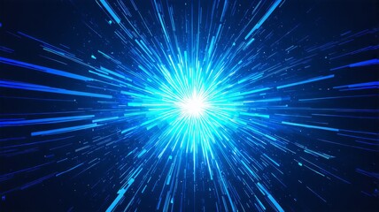 Naklejka premium Blue Light Burst Illustration with Speed Lines in Space - Dynamic Sci-Fi Background