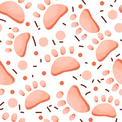 Seamless pattern with paws and confetti dots illustration