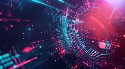 Obraz premium Futuristic Digital Interface Technology Illustration with Neon Colors and Abstract Geometric Shapes