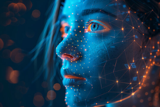 Closeup of cyborg artificial intelligence robot alien woman
