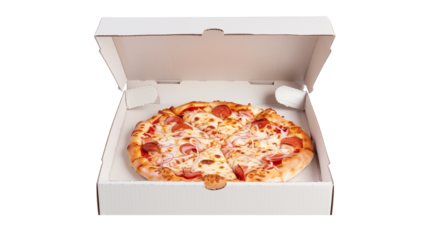 pizza in  delivery box isolated on white or transparent