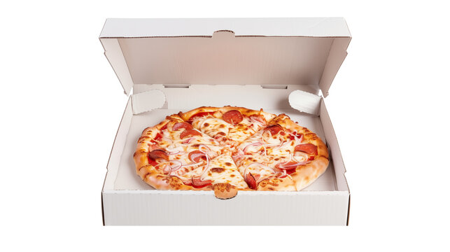 pizza in  delivery box isolated on white or transparent