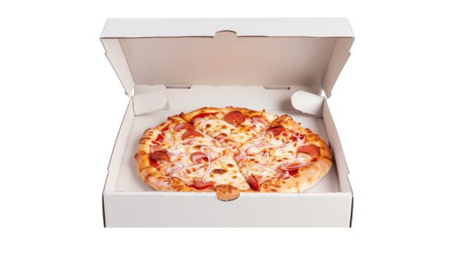 pizza in  delivery box isolated on white or transparent