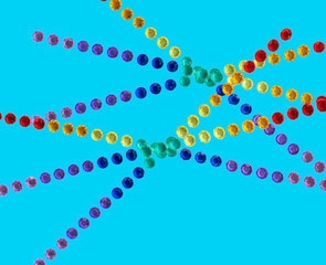 Isolated haphazard design of rhinestone gems in long rows crisscrossing in many directions. Stones are all  neon colors & go in all directions. There is sparkle & contrast.