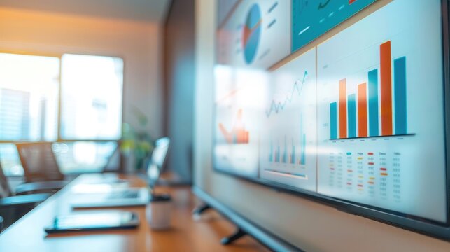 Blank presentation slides on a projector, illustrating business presentations and pitches.