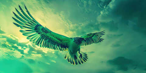 Obraz premium Freedom Green: A soaring bird, symbolizing liberation and independence
