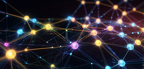 Obraz premium Digital Business Network A network of glowing holographic nodes and connections, representing the expansion of business relationships and partnerships.